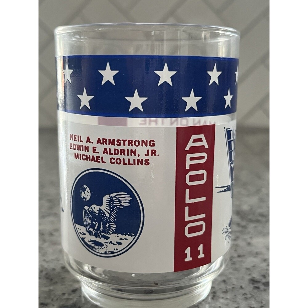 Vintage Apollo 11 Man on the Moon 1969 Armstrong Aldrin Collins Drinking Glass